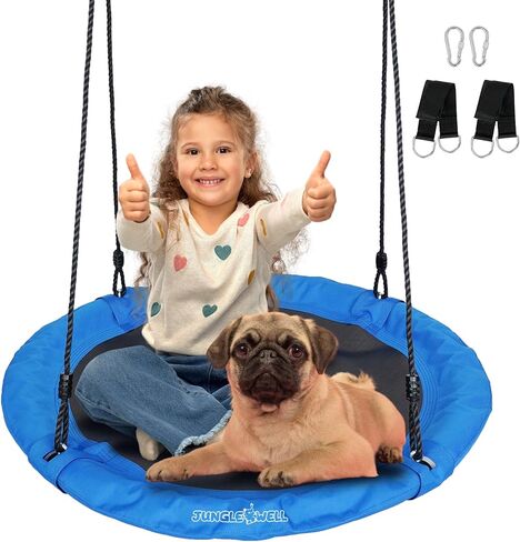 Saucer Swing - مقعد الأرجوحة من الأشجار 40 'مع نسيج مقاوم للماء 900D Oxford للأطفال والكبار | 700 رطل القدرة على الوزن | الأشرطة القابلة للتعديل و 2 carabiners للمتعة الداخلية والخارجية (ليلة النجوم) in Kuwait