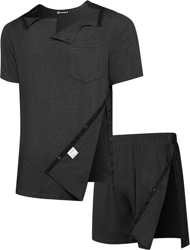 طقم ملابس رجالي مكون من قطعتين بعد الجراحة، قميص مفتوح بالكامل وشورت قصير قابل للتمزق، ملابس استعادة الكفة المدورة للكتف in Kuwait