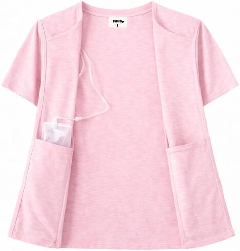 Women's Mastectomy Shirts Post Shoulder Surgery Tops with Drain Pockets Chemo Port Short Sleeve with Zippers in Saudi Arabia