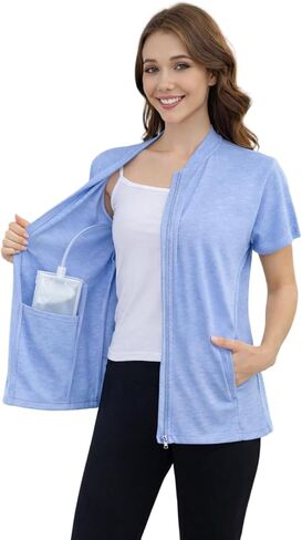 قميص نسائي بعد الجراحة مع جيوب تصريف وسحاب أمامي لاستئصال الثدي من أجل جراحة الوصول إلى منفذ العلاج الكيميائي in Kuwait