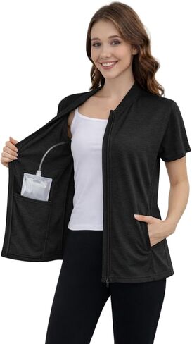 Women's Mastectomy Shirts Post Shoulder Surgery Tops with Drain Pockets Chemo Port Short Sleeve with Zippers in Saudi Arabia