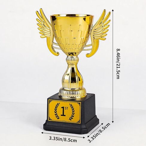 1st Place Gold Plastic Trophy with Detachable Sticker - Winged Design Award for Sports Competitions, Tournaments, Party Prizes & School Events in Saudi Arabia