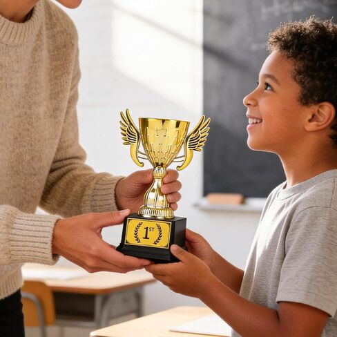 1st Place Gold Plastic Trophy with Detachable Sticker - Winged Design Award for Sports Competitions, Tournaments, Party Prizes & School Events in Saudi Arabia
