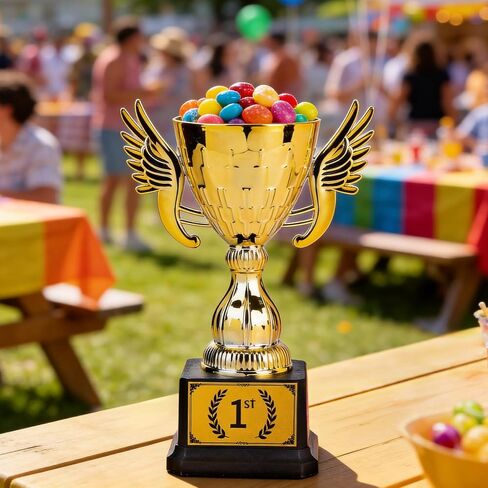 1st Place Gold Plastic Trophy with Detachable Sticker - Winged Design Award for Sports Competitions, Tournaments, Party Prizes & School Events in Saudi Arabia