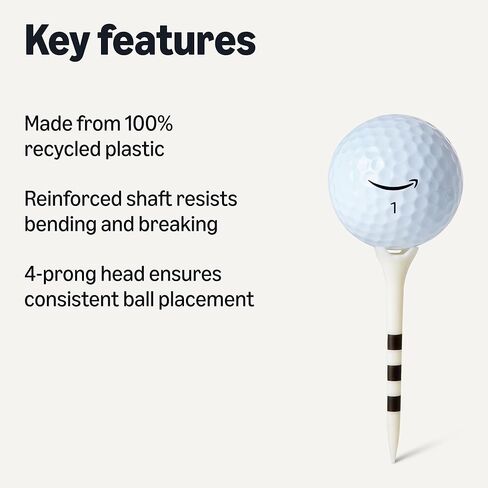 Amazon Basics Golf Tees with Height Marker System- Recycled Plastic Tees with 4-Prong Head - Golf Course Accessories - White - 100 Pack in Kuwait