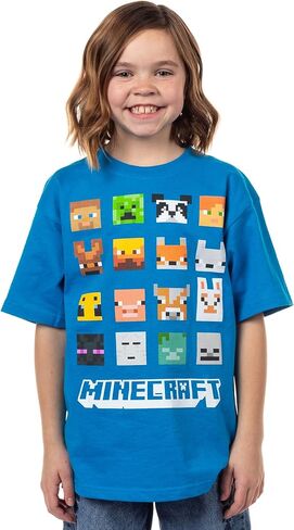 تي شيرت لعبة فيديو للأطفال مطبوع عليه شخصية Minecraft Faces Grid in Saudi Arabia