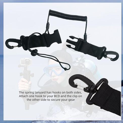 2PCS Scuba Diving Lanyard, Stainless Steel Diving Spring Coiled Lanyard Clip with Quick Release Buckle for Cameras ，Dive Lights in Kuwait