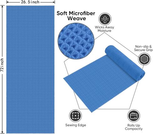 HOMEXCEL مناشف اليوغا الساخنة، 2 حزمة، (26.5 "× 72") مناشف بساط اليوغا من الألياف الدقيقة غير قابلة للانزلاق وفائقة الامتصاص لليوجا الساخنة، البيلاتيس، التمرين، اللياقة البدنية، البيكرام والتمرين، أزرق/وردي in Kuwait