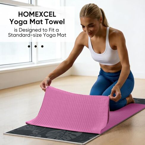 HOMEXCEL مناشف اليوغا الساخنة، 2 حزمة، (26.5 "× 72") مناشف بساط اليوغا من الألياف الدقيقة غير قابلة للانزلاق وفائقة الامتصاص لليوجا الساخنة، البيلاتيس، التمرين، اللياقة البدنية، البيكرام والتمرين، أزرق/وردي in Kuwait