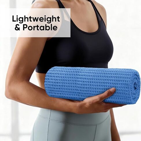 HOMEXCEL مناشف اليوغا الساخنة، 2 حزمة، (26.5 "× 72") مناشف بساط اليوغا من الألياف الدقيقة غير قابلة للانزلاق وفائقة الامتصاص لليوجا الساخنة، البيلاتيس، التمرين، اللياقة البدنية، البيكرام والتمرين، أزرق/وردي in Kuwait