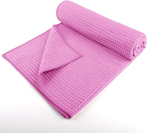 HOMEXCEL مناشف اليوغا الساخنة، 2 حزمة، (26.5 "× 72") مناشف بساط اليوغا من الألياف الدقيقة غير قابلة للانزلاق وفائقة الامتصاص لليوجا الساخنة، البيلاتيس، التمرين، اللياقة البدنية، البيكرام والتمرين، أزرق/وردي in Kuwait