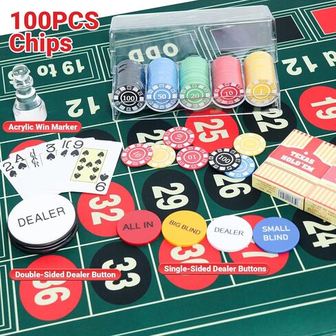 مجموعة ألعاب عجلة الروليت مقاس 16 بوصة، وطاولة الروليت وعجلة، وعجلة الروليت ABS مقاس 16 بوصة، وبساط الروليت المطاطي مقاس 47 بوصة × 24 بوصة، و100 قطعة زر لتوزيع رقائق الروليت، وطابقين من لعبة البوكر، وحفلة ليلية لألعاب الكازينو للبالغين in Kuwait