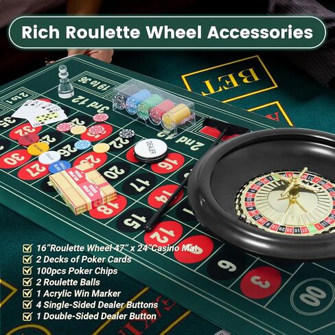 مجموعة ألعاب عجلة الروليت مقاس 16 بوصة، وطاولة الروليت وعجلة، وعجلة الروليت ABS مقاس 16 بوصة، وبساط الروليت المطاطي مقاس 47 بوصة × 24 بوصة، و100 قطعة زر لتوزيع رقائق الروليت، وطابقين من لعبة البوكر، وحفلة ليلية لألعاب الكازينو للبالغين in Kuwait