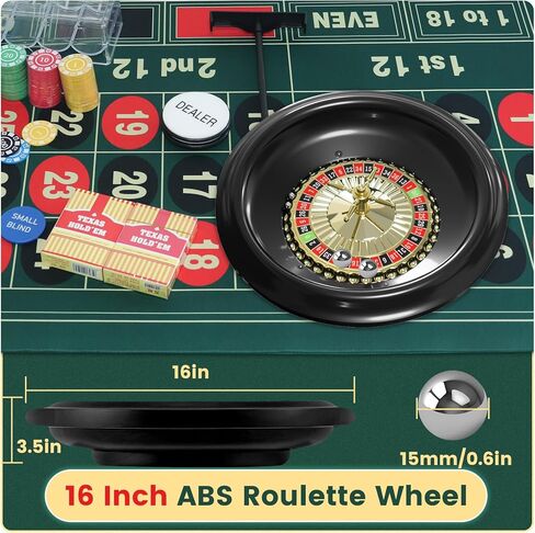 مجموعة ألعاب عجلة الروليت مقاس 16 بوصة، وطاولة الروليت وعجلة، وعجلة الروليت ABS مقاس 16 بوصة، وبساط الروليت المطاطي مقاس 47 بوصة × 24 بوصة، و100 قطعة زر لتوزيع رقائق الروليت، وطابقين من لعبة البوكر، وحفلة ليلية لألعاب الكازينو للبالغين in Kuwait