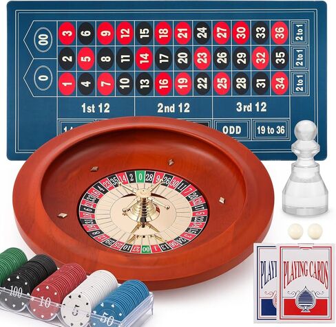 مجموعة عجلات الروليت مقاس 11 بوصة + رأس روليت بديل مع بساط لباد بتصميم طاولة مقاس 47.2 * 23.6 بوصة، 100 قطعة من رقائق البوكر ABS وعلامة الفوز ومجموعتين من أوراق اللعب مجموعات ألعاب الكازينو in Kuwait