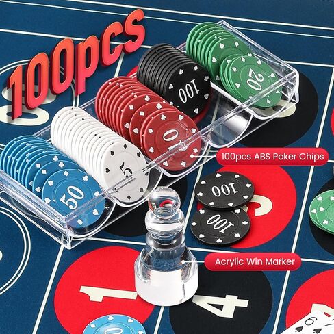 مجموعة عجلات الروليت مقاس 11 بوصة + رأس روليت بديل مع بساط لباد بتصميم طاولة مقاس 47.2 * 23.6 بوصة، 100 قطعة من رقائق البوكر ABS وعلامة الفوز ومجموعتين من أوراق اللعب مجموعات ألعاب الكازينو in Kuwait