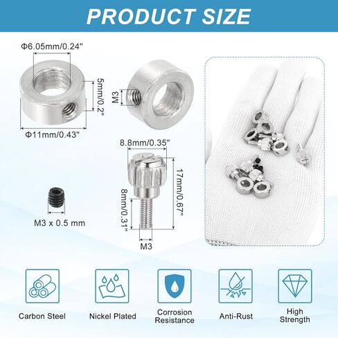 PATIKIL 6pcs Set Screw Collars 6.05mm Bore Shaft Collars, 11mm OD, 5mm Height with 6pcs M3 Hand Screws, Landing Gear Stopper Wheel Collar, Silver in Kuwait