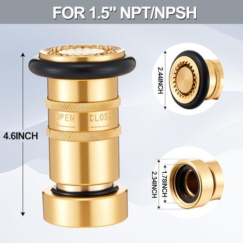 Shimeyao 2 Pcs 1.5" NPT/NPSH Fire Hose Nozzle Brass Fire Equipment Heavy Duty Industrial Spray Jet Fog in Saudi Arabia