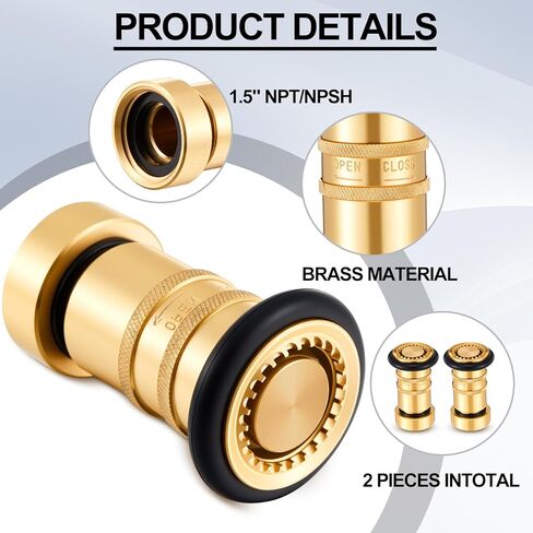 Shimeyao 2 Pcs 1.5" NPT/NPSH Fire Hose Nozzle Brass Fire Equipment Heavy Duty Industrial Spray Jet Fog in Saudi Arabia