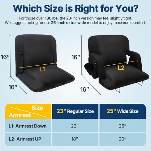 DEKEMASTER Stadium Seats with Back Support, Exclusive Sofa Style Design 23inch Wide Bleacher Chairs with Extra Thick Back and Cushion, 6 Reclining Positions for Sport Events Camping in Saudi Arabia
