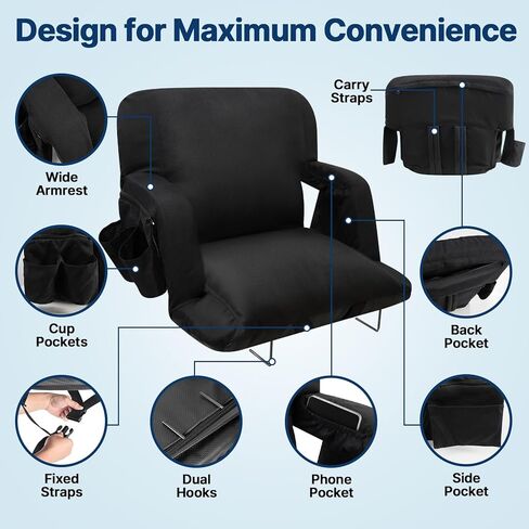 DEKEMASTER Stadium Seats with Back Support, Exclusive Sofa Style Design 23inch Wide Bleacher Chairs with Extra Thick Back and Cushion, 6 Reclining Positions for Sport Events Camping in Saudi Arabia