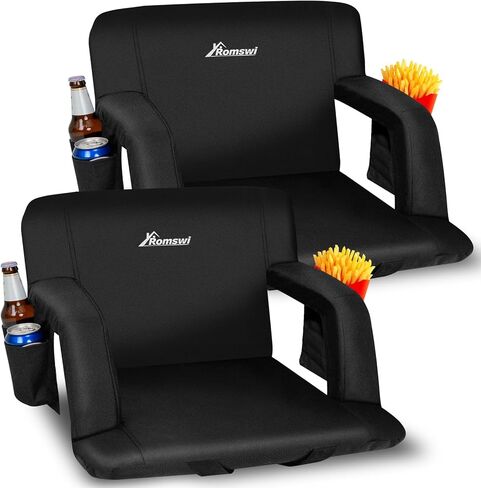 مقاعد استاد رومسوي للمدرجات مع دعم للظهر، عبوتان من كرسي الاستاد المبطن بسمك 2.6 بوصة مع مساند للذراعين، 6 أوضاع للاستلقاء، مقعد مبيض قابل للطي، حاملات أكواب وجيوب للحدث الرياضي in Kuwait