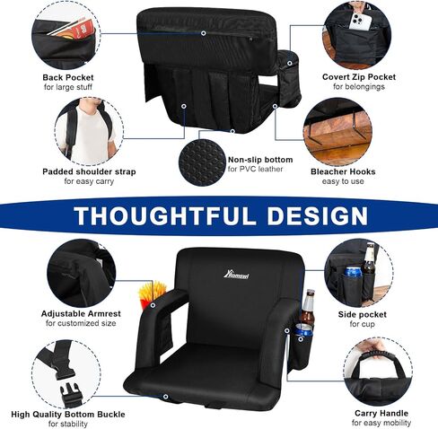 مقاعد استاد رومسوي للمدرجات مع دعم للظهر، عبوتان من كرسي الاستاد المبطن بسمك 2.6 بوصة مع مساند للذراعين، 6 أوضاع للاستلقاء، مقعد مبيض قابل للطي، حاملات أكواب وجيوب للحدث الرياضي in Kuwait