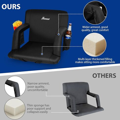 مقاعد استاد رومسوي للمدرجات مع دعم للظهر، عبوتان من كرسي الاستاد المبطن بسمك 2.6 بوصة مع مساند للذراعين، 6 أوضاع للاستلقاء، مقعد مبيض قابل للطي، حاملات أكواب وجيوب للحدث الرياضي in Kuwait