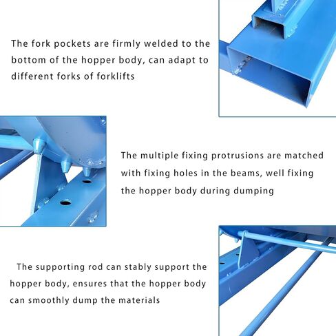 Self-Dumping Trash Hopper for Forklifts Heavy-Duty Carbon Steel Waste Container, 137.4 Gal (520L) Capacity, Blue, Ideal for Factories/Warehouses in Kuwait