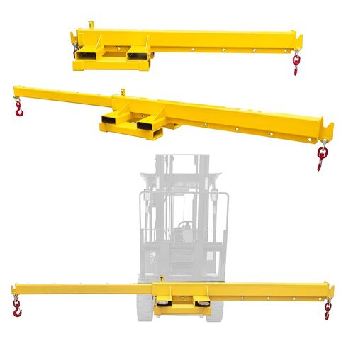 3T Forklift Jib Boom Hoist 12.1FT Bidirectional Telescopic Mobile Crane Attachment with 2 Bases, 2 Hooks, 6.3x2.56'' Socket, Lifting Towing Handling for Warehouse & Construction Material in Saudi Arabia