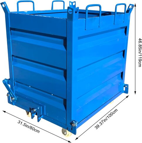 Industrial Forklift Heavy Duty Self-Dumping Basket Hopper- 31" x 39" x 46", 3300LB Load, with 4 Casters, Bottom Door Outlet, 7.28" x 3.54" Pocket Size, for Farm Mines in Kuwait
