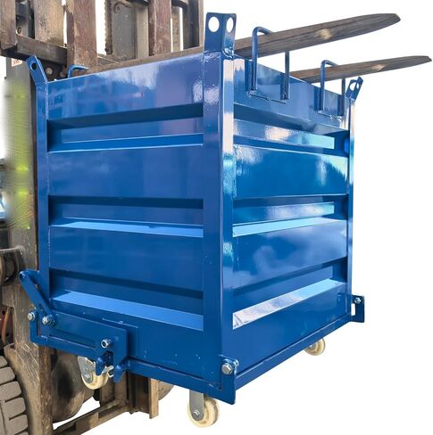 Industrial Forklift Heavy Duty Self-Dumping Basket Hopper- 31" x 39" x 46", 3300LB Load, with 4 Casters, Bottom Door Outlet, 7.28" x 3.54" Pocket Size, for Farm Mines in Kuwait