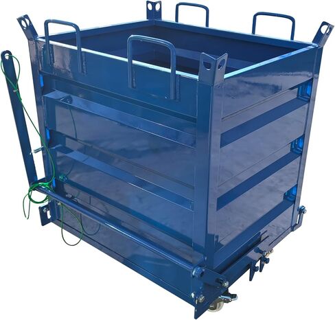 Industrial Forklift Heavy Duty Self-Dumping Basket Hopper- 31" x 39" x 46", 3300LB Load, with 4 Casters, Bottom Door Outlet, 7.28" x 3.54" Pocket Size, for Farm Mines in Kuwait