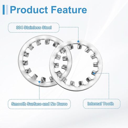 uxcell 5Pcs 1 Internal Tooth Lock Washer, 304 Stainless Steel Multi-Tooth Star Washer Locking Fastener, Silver Tone in Saudi Arabia
