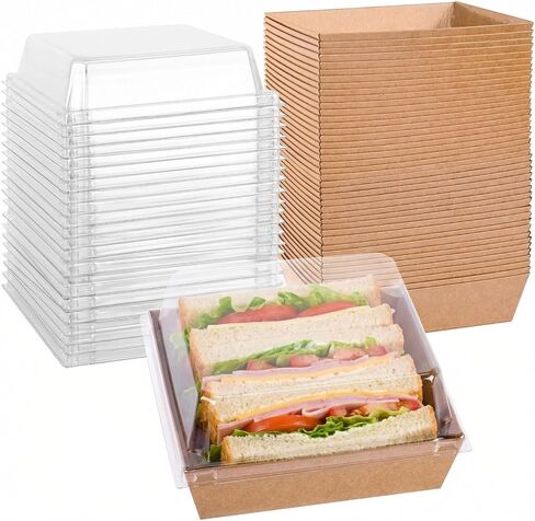 VGOODALL 48PCS Charcuterie Boxes with Clear Lids, 5.3" x 4.9" x 2.6" To Go Cookie Bakery Box for Cake Slice Pastry Sandwich Dessert (Brown) in Kuwait