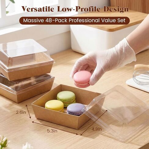 VGOODALL 48PCS Charcuterie Boxes with Clear Lids, 5.3" x 4.9" x 2.6" To Go Cookie Bakery Box for Cake Slice Pastry Sandwich Dessert (Brown) in Kuwait
