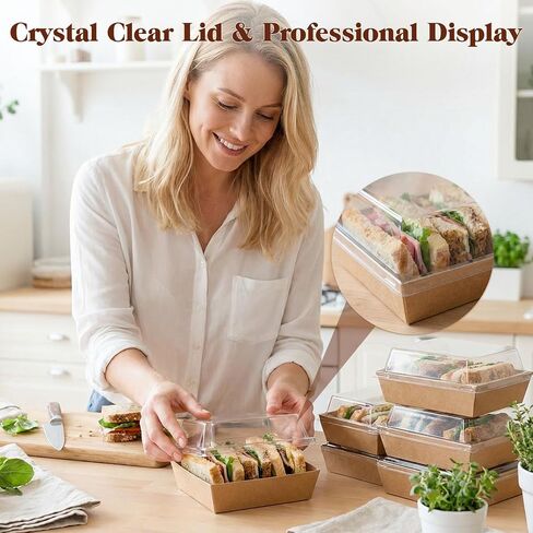 VGOODALL 48PCS Charcuterie Boxes with Clear Lids, 5.3" x 4.9" x 2.6" To Go Cookie Bakery Box for Cake Slice Pastry Sandwich Dessert (Brown) in Kuwait