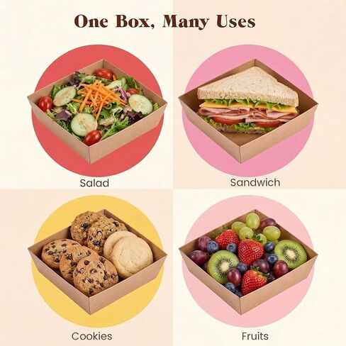 VGOODALL 48PCS Charcuterie Boxes with Clear Lids, 5.3" x 4.9" x 2.6" To Go Cookie Bakery Box for Cake Slice Pastry Sandwich Dessert (Brown) in Kuwait