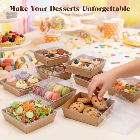 VGOODALL 48PCS Charcuterie Boxes with Clear Lids, 5.3" x 4.9" x 2.6" To Go Cookie Bakery Box for Cake Slice Pastry Sandwich Dessert (Brown) in Kuwait