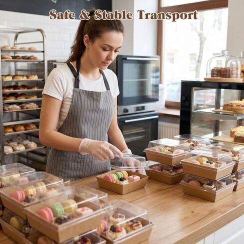 VGOODALL 48PCS Charcuterie Boxes with Clear Lids, 5.3" x 4.9" x 2.6" To Go Cookie Bakery Box for Cake Slice Pastry Sandwich Dessert (Brown) in Kuwait