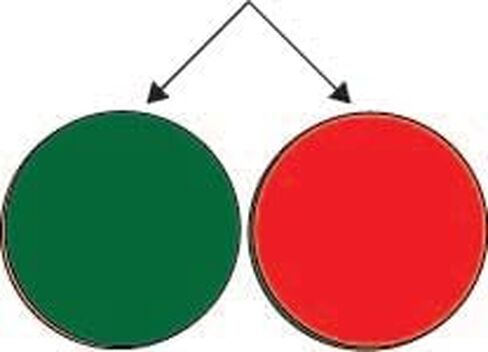 Flip Over Double-Sided Magnetic 3/4" Circle Symbols Medium Green on one Side, Red.on the Other Side. 25 Magnets in a Package. Produced and Sold by Data Control Inc in Saudi Arabia