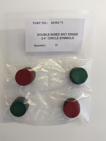 Flip Over Double-Sided Magnetic 3/4" Circle Symbols Medium Green on one Side, Red.on the Other Side. 25 Magnets in a Package. Produced and Sold by Data Control Inc in Saudi Arabia