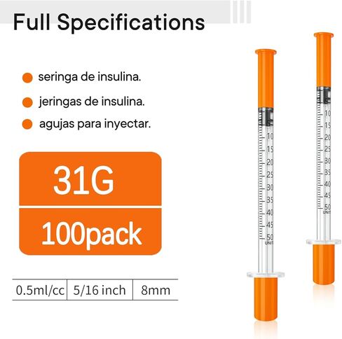 0.5ml 31G 5/16" (8mm) syring, Pack of 100 in Kuwait