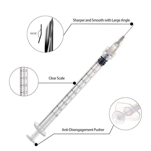 100 عبوة 1 مل حقنة للسائل، مع إبرة Luer Lock 27Ga 1/2 بوصة للمختبرات العلمية، وتطبيق الغراء، والقياس in Kuwait
