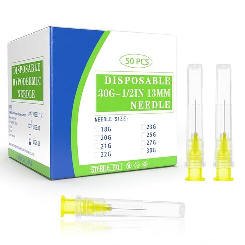 30 Gauge 1/2 Inch Disposable Needles with Caps - Luer Lock Lab Dispensing Accessories Individually Wrapped, Box of 50 in Kuwait