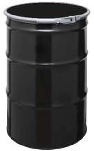 55 Gal Steel Drum Open-Head | Black | Metal Barrel | Rust Inhibitor Lining | Lever Lock Ring Closure in Kuwait