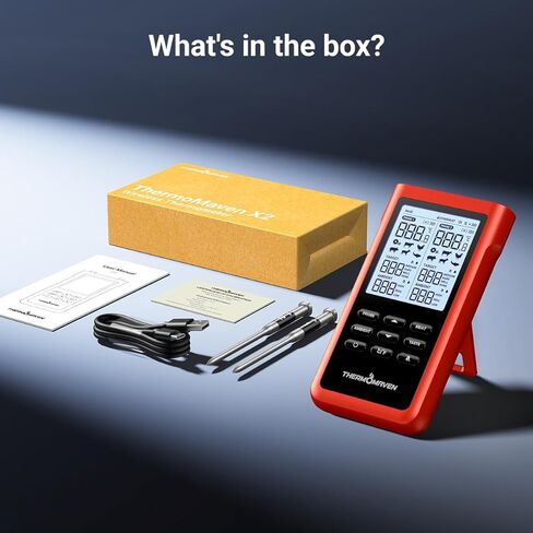 ميزان حرارة اللحوم اللاسلكي الذكي ThermoMaven 3000FT، نطاق طويل Sub-1G، 6 أجهزة استشعار دقة معتمدة من NIST، مسباران رفيعان، قاعدة مستقلة مع شاشة LCD كبيرة للشواية والمدخن والفرن والشواء in Kuwait