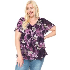 LEEBE Women and Plus Size Printed Mesh Ruffle Top (Small-5X) in Kuwait