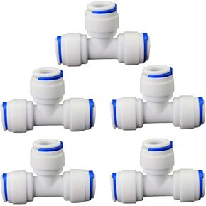 Water purifier adapter, 3/8 "FPT pipe hard plug quick connect tee, 3/8 inch T-shaped tee quick push plastic pipe joint, suitable for 5 reverse osmosis filtration RODI water purifier systems 5pcs in Kuwait