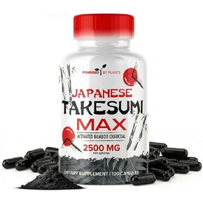 Takesumi Activated Charcoal Capsules 2500MG - Pure Activated Charcoal Supplement from Bamboo for Max Absorption, Detox & Gut Nutrition - 120 Vegetarian Capsules by Powered X Plants in Kuwait
